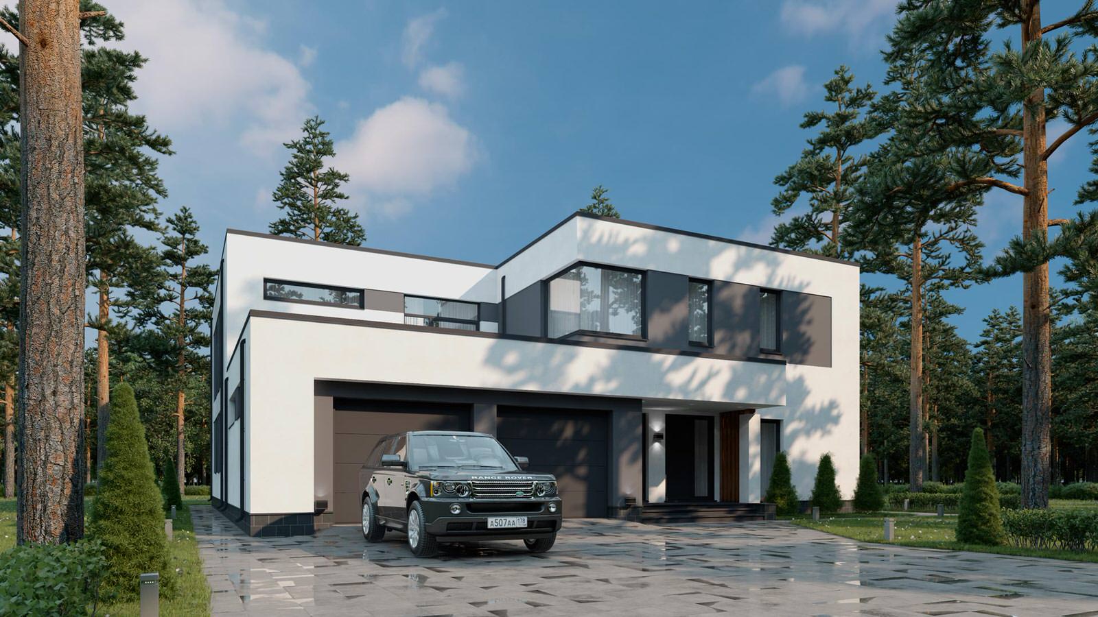 Дом с плоской кровлей в современном стиле