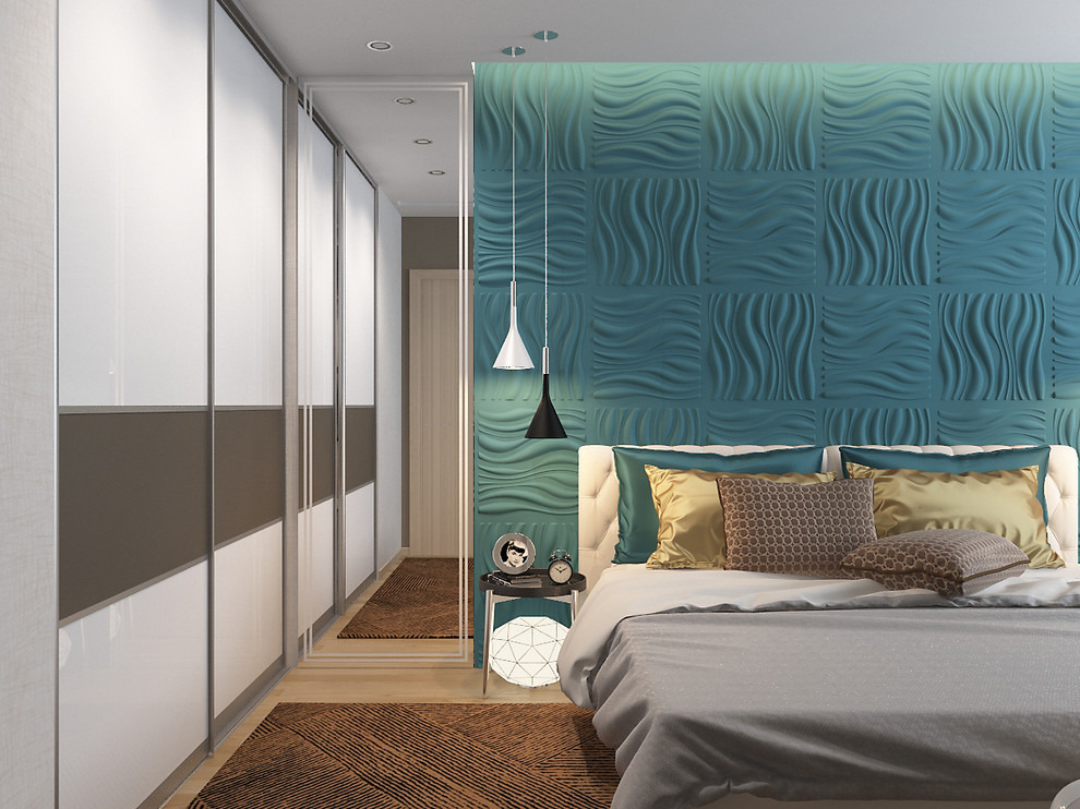 Спальня с бирюзовыми акцентами