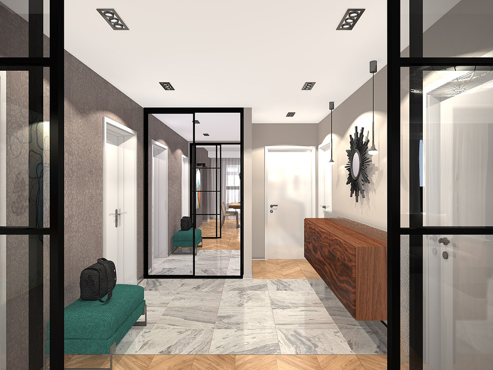 Дизайн-проект квартиры в современном стиле в серо-синих оттенках