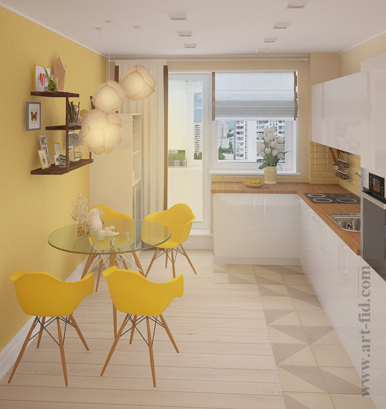 Кухня и спальня с качелями на балконе в Москве