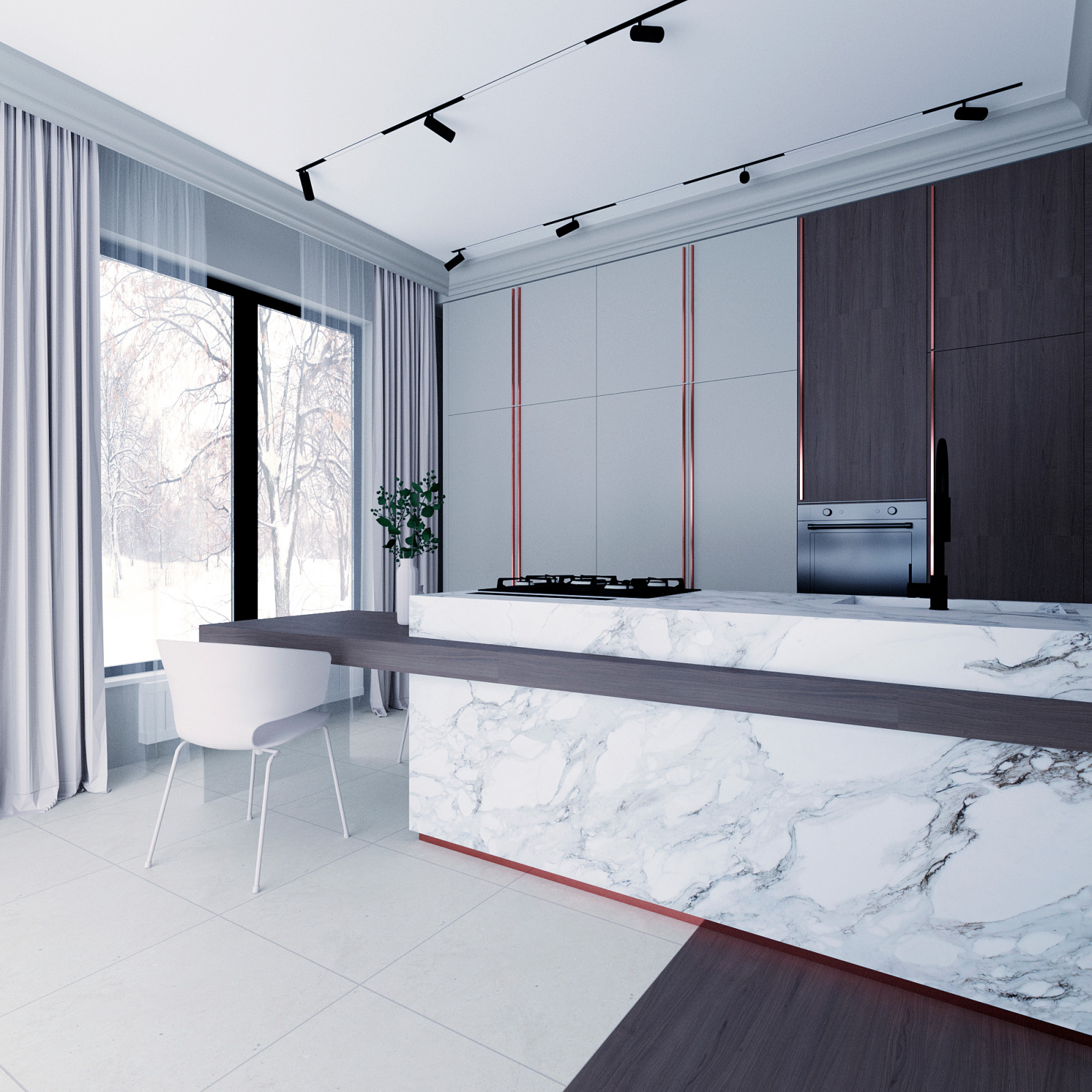 Дизайн проект интерьера кухни-гостиной