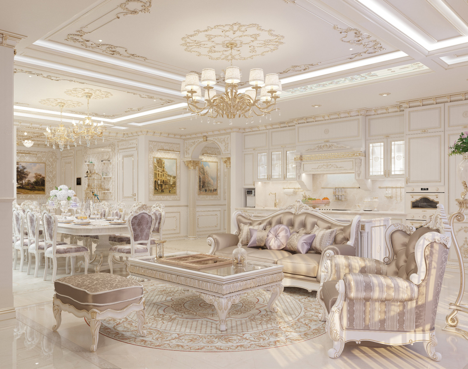 Проект "Дворянское гнездо", г. Новосибирск (блок кухни-гостиной)