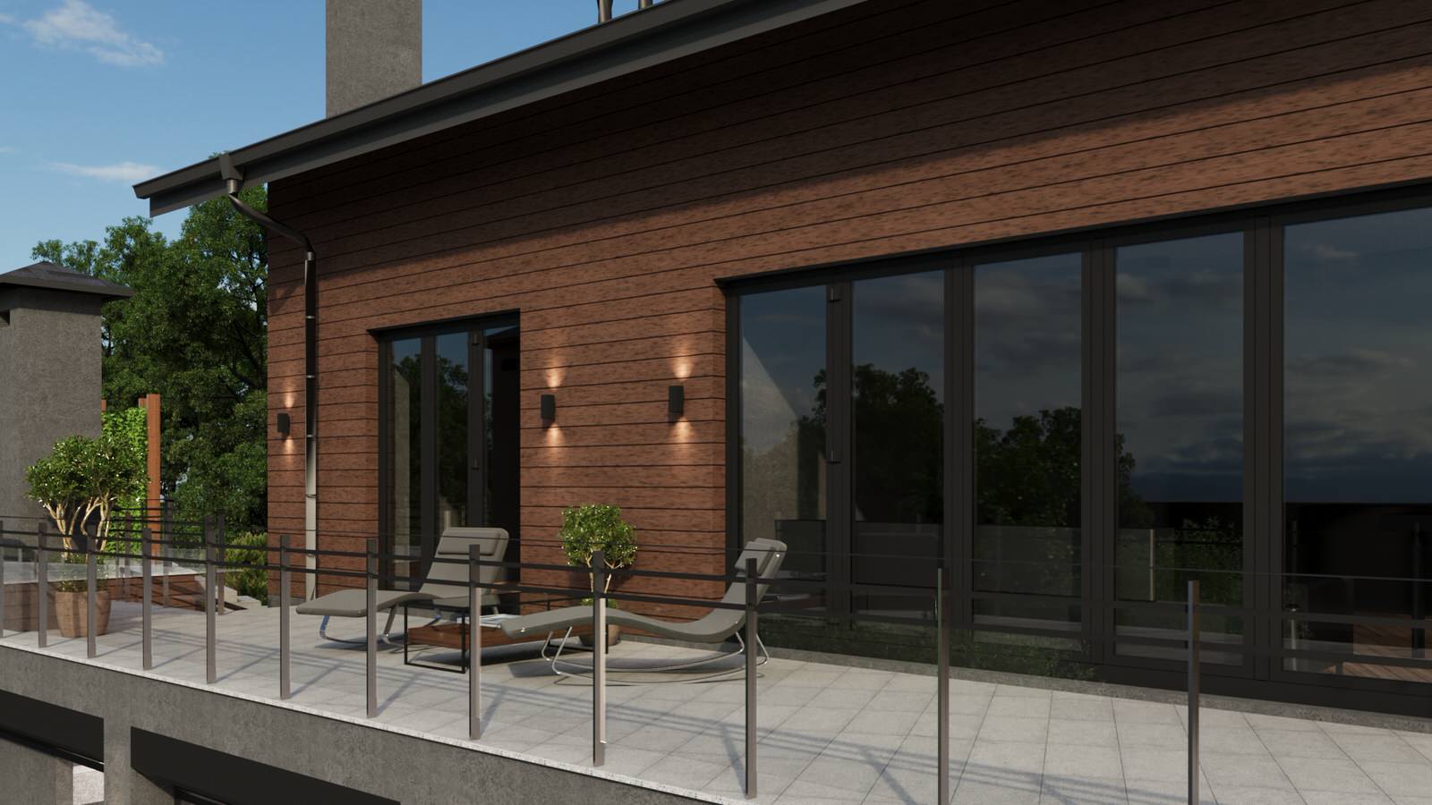 2-х этажный дом на уклоне с мансардным этажом