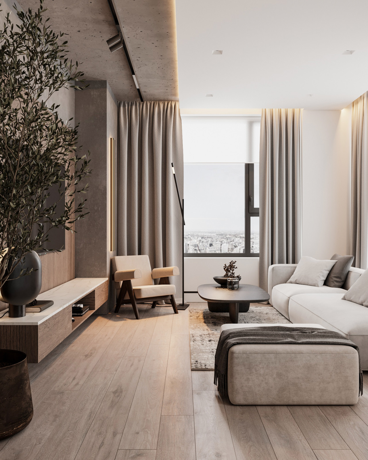 ЖК "Небо" современный интерьер в стиле минимализм 105 кв.м