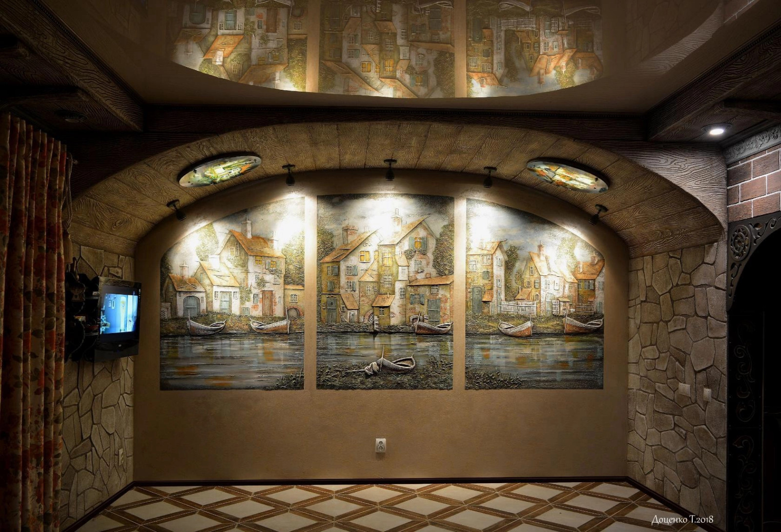 Обложка проекта: Рельефное панно"Рыбачья деревушка".По мотивам картин Гуидо Борелли.