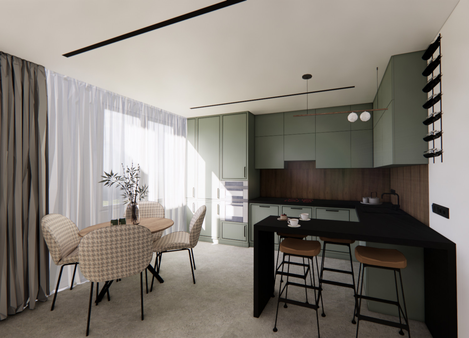 Квартира в спокойных тонах с черными акцентами