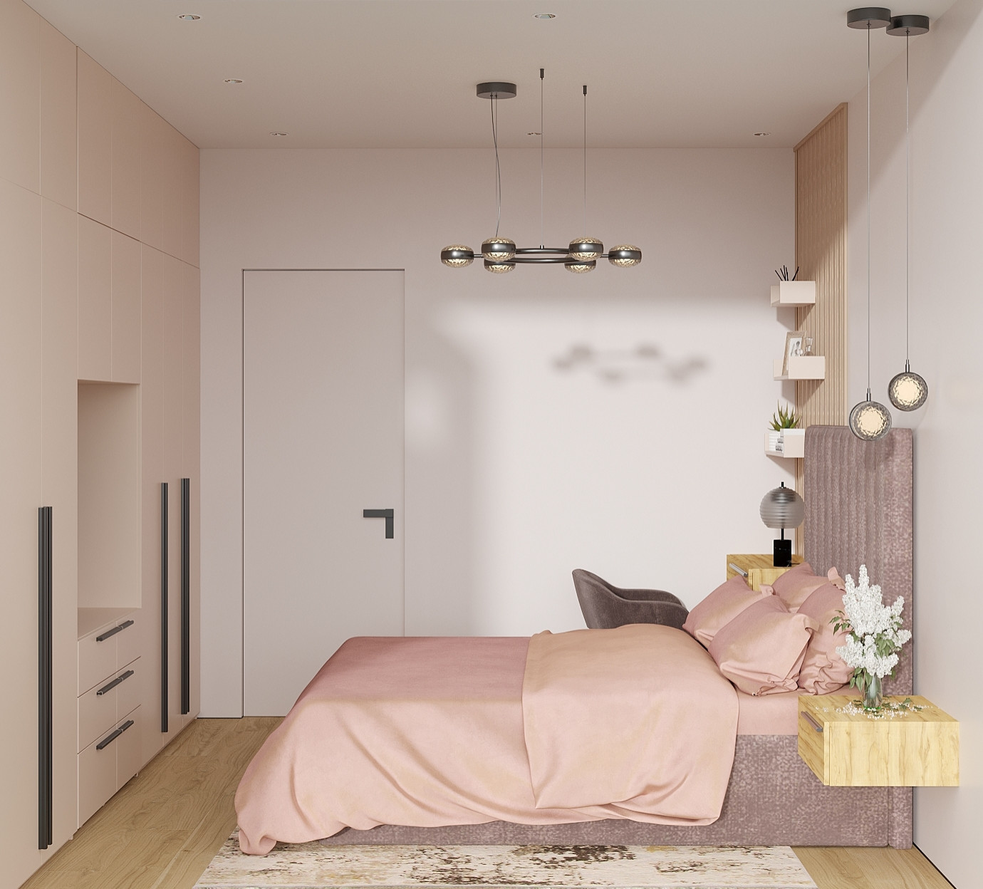 Спальня с дневным и вечерним сценариями освещения