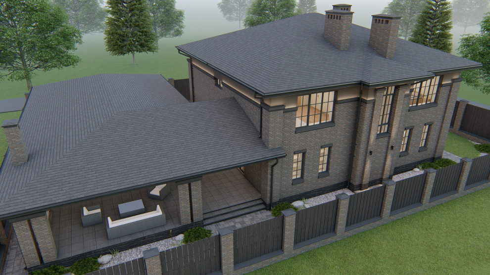 Двухэтажный дом в стиле райта