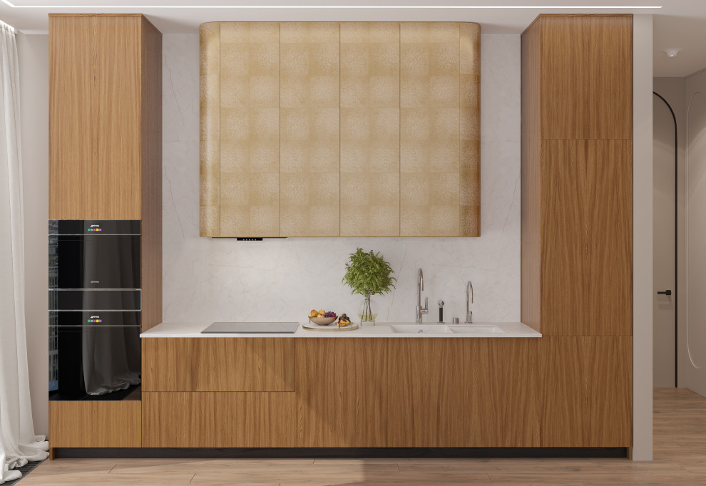 Кухня-гостиная  из проекта "Оранжевый Блюз" в ЖК Neva Towers, г. Москва