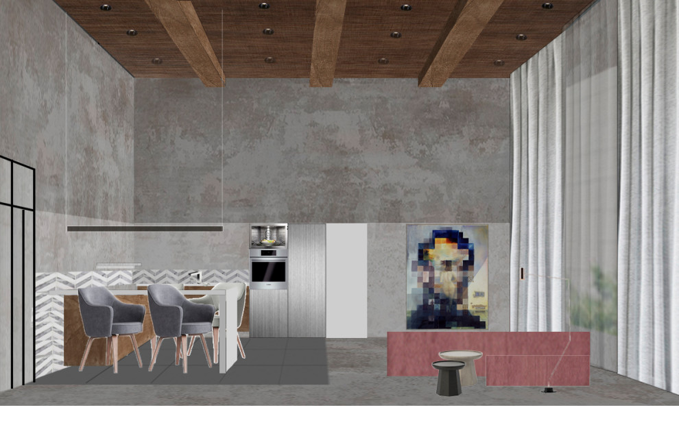 3D коллаж кухни-гостиной