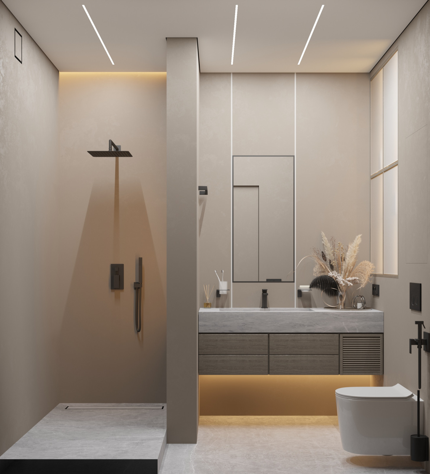 Обложка проекта: Компактная и функциональная душевая комната в микроцементе