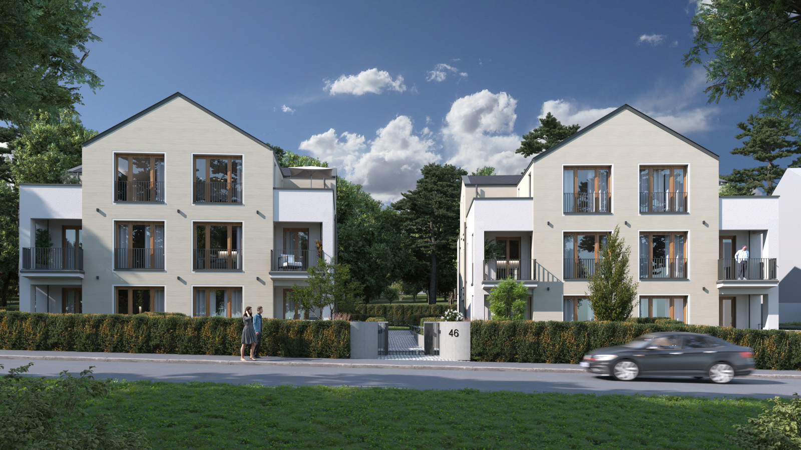 Haus aus der Sicht eines Fußgängers