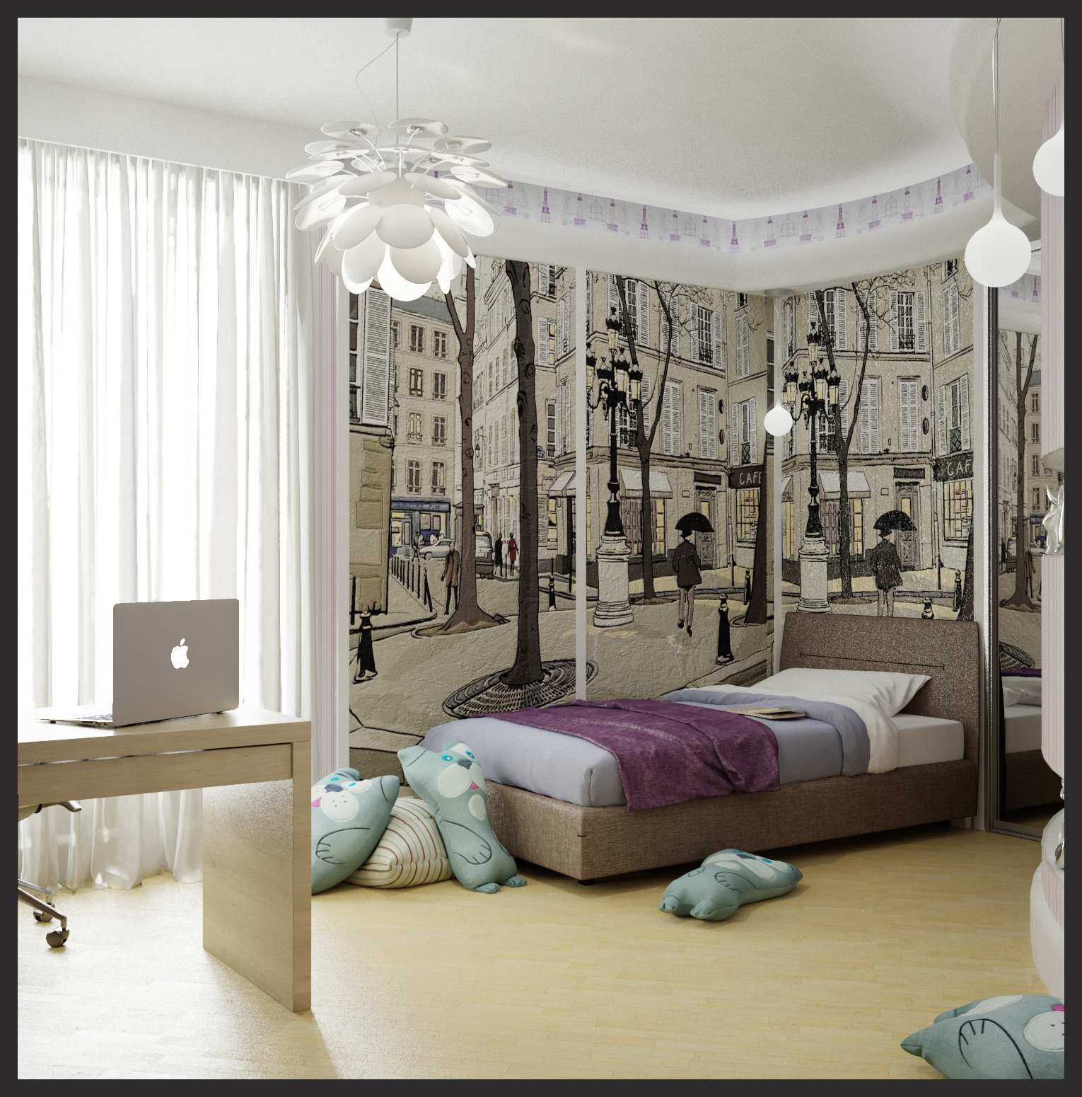 Возле кровати фреска