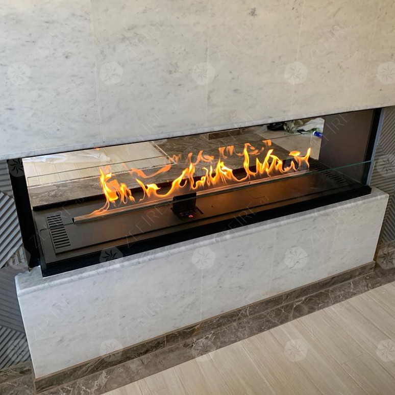 Биокамин по индивидуальному эскизу: сквозной очаг "6 в 1"