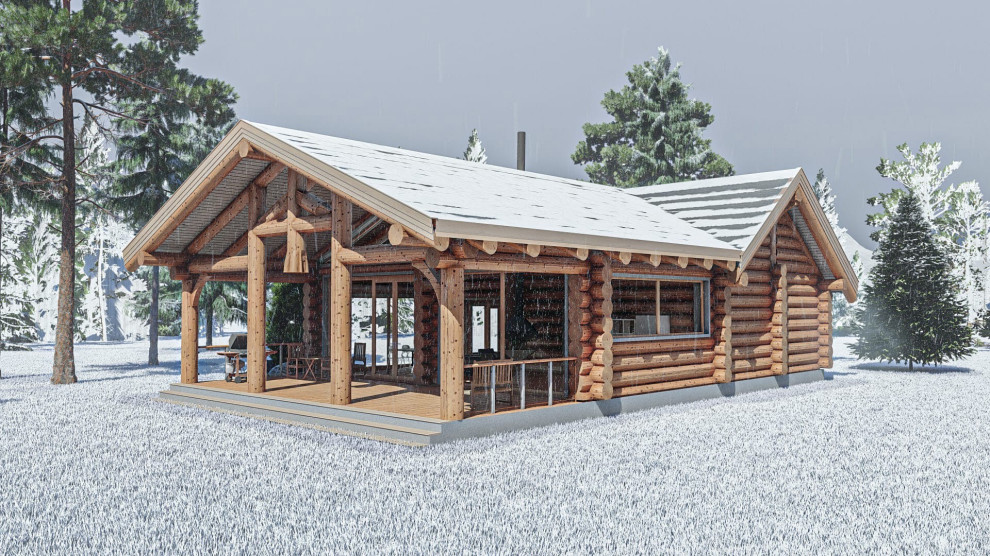 Баня с огромной террасой по технологии Post and Beam