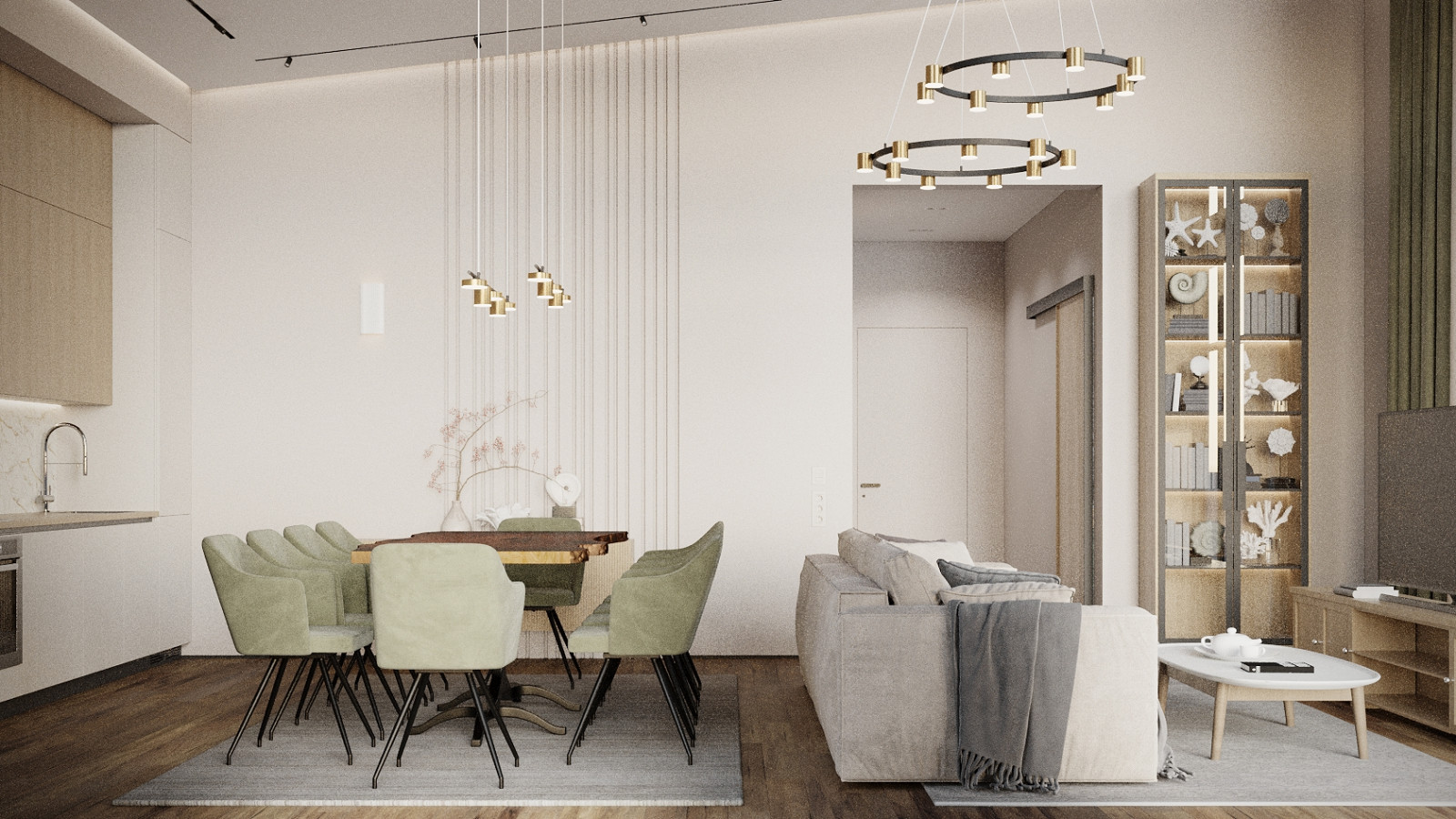 Визуализация кухни-гостиной в частном доме