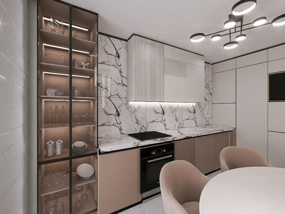 квартира в серо-бежевых тонах с яркой ванной