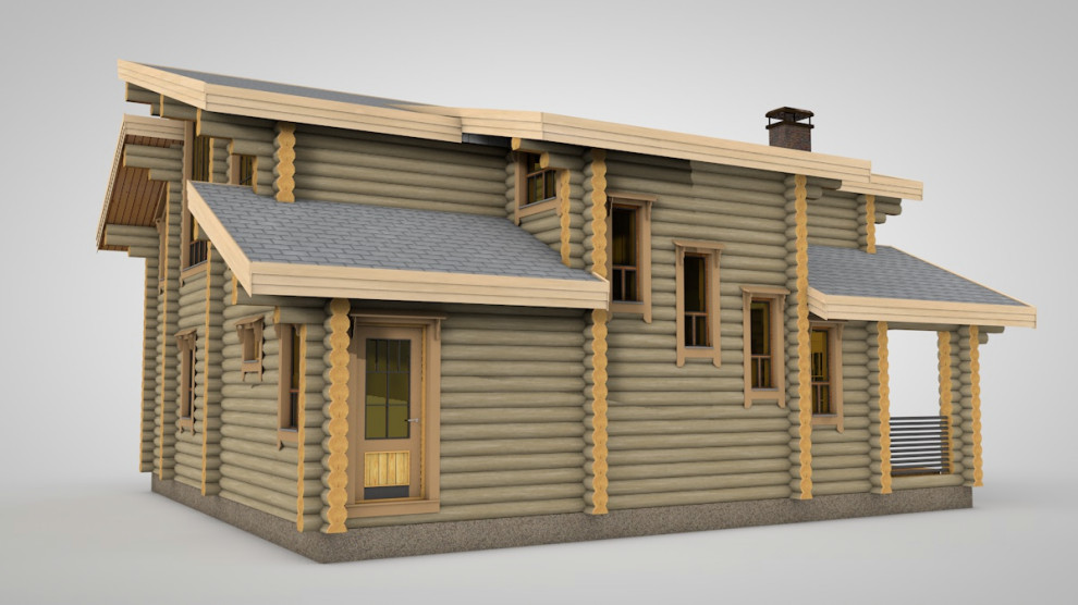 Дача модерн из оцилиндрованного бревна 141 м.кв.