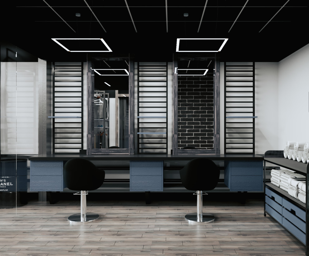 Брутальный лофт. Дизайн интерьера магазина мужской одежды и барбершопа "ALL MAN"