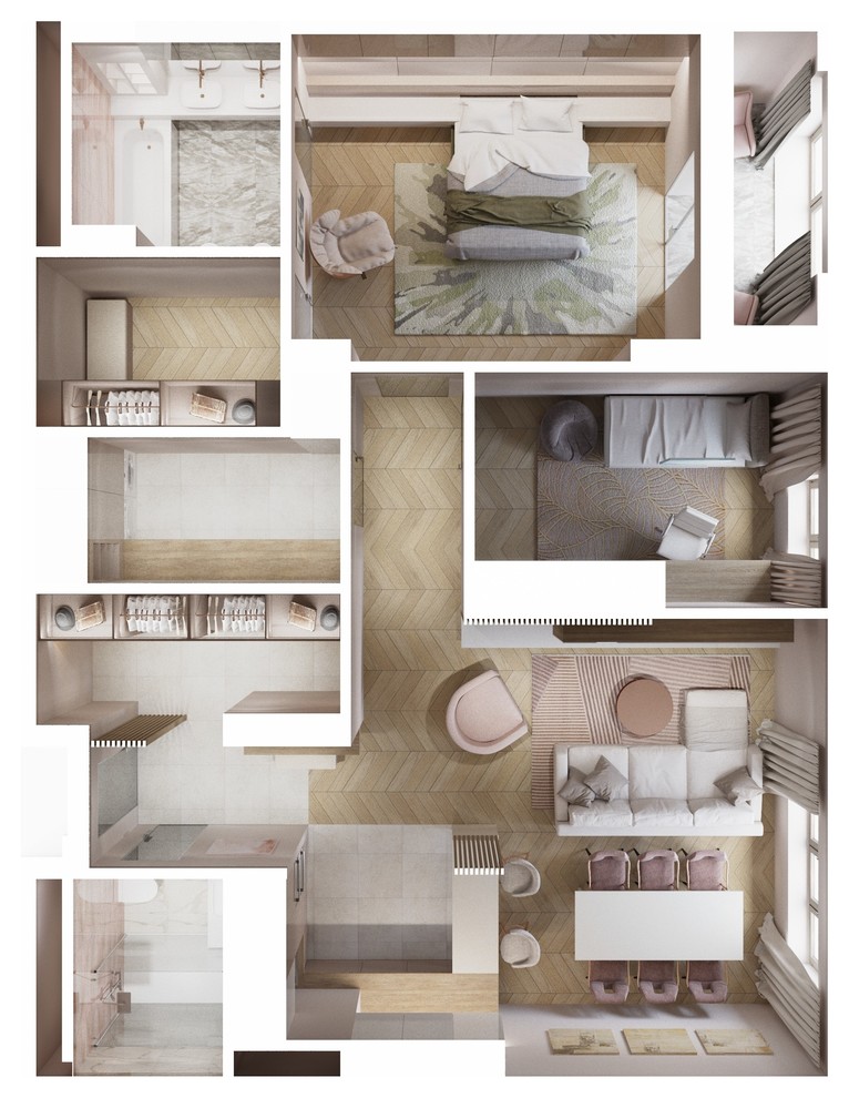 Коммерческий проект. Визуализация планировочных решений квартир