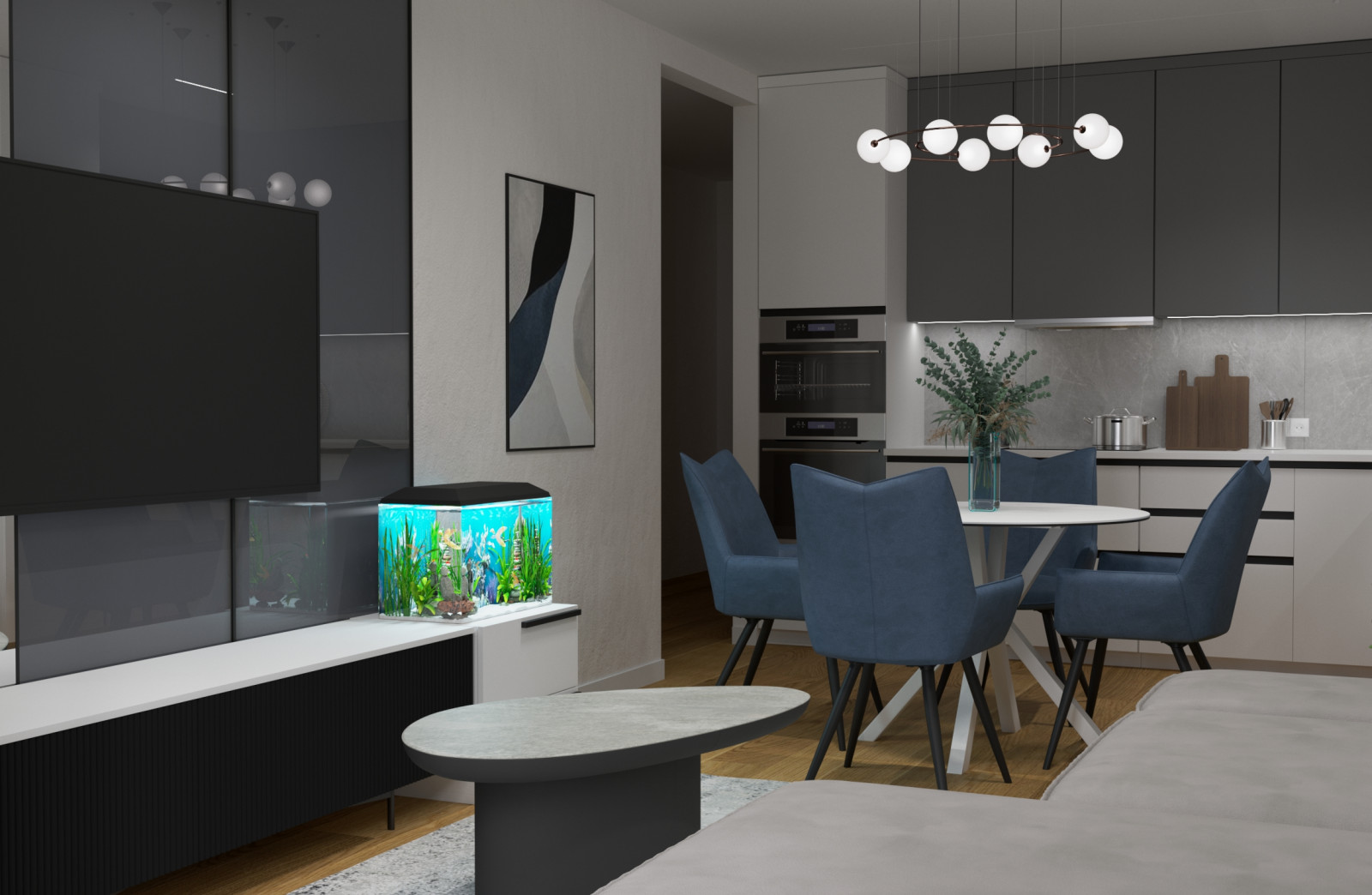 Квартира в современном стиле с синим акцентом