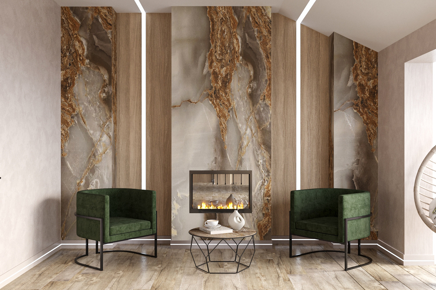 Современные оттенки серого и уютного дерева)