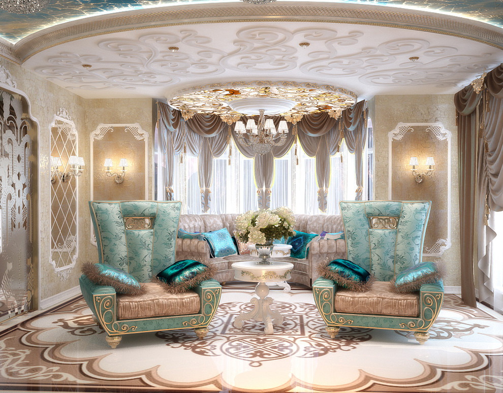 Living room and home office design in luxury style - 3D vizualisation