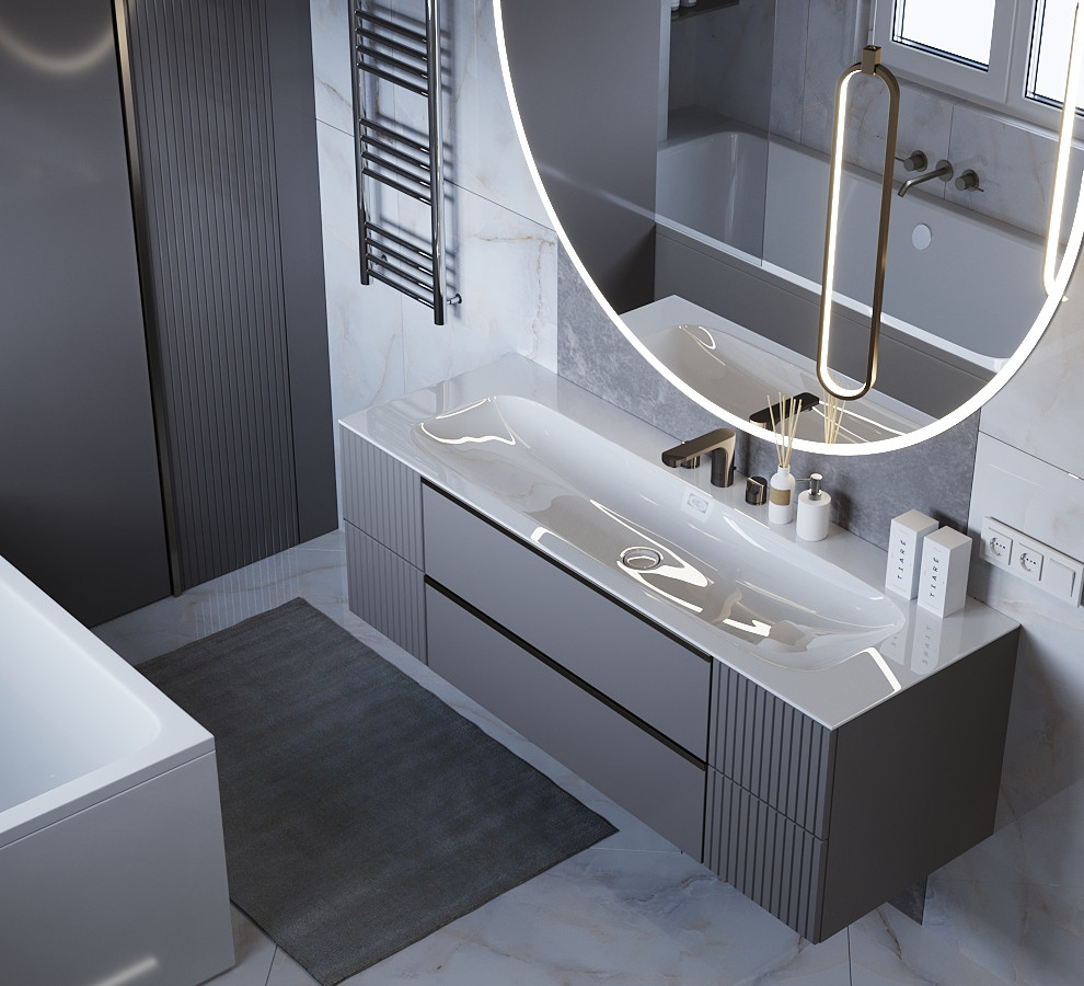 Дизайн интерьера ванной комнаты для проекта дома в поселке Европейском