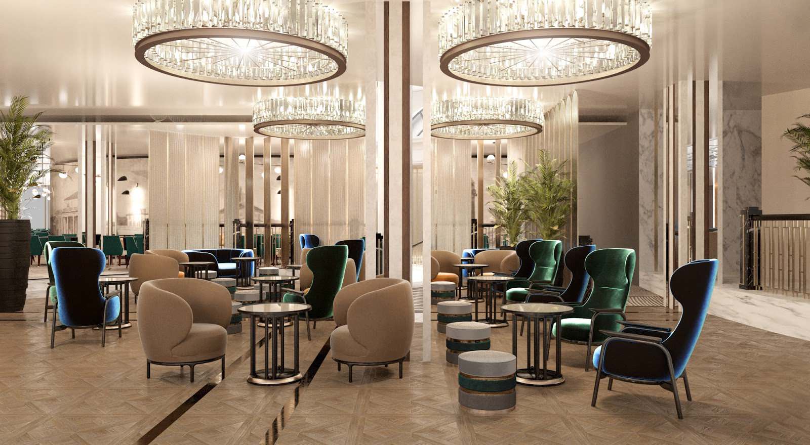 Visualizations of ground floor of Moscow Marriott Tverskaya Hotel