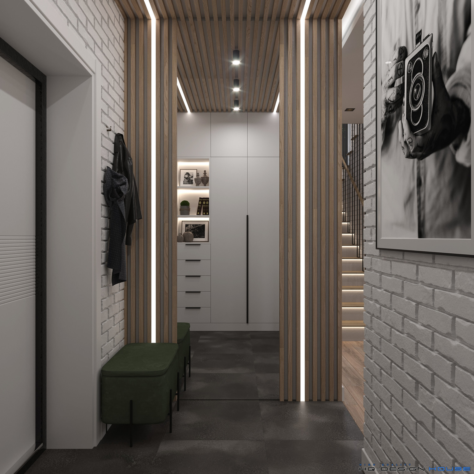 Кухня-гостиная в частном доме в современном стиле с элементами Лофт