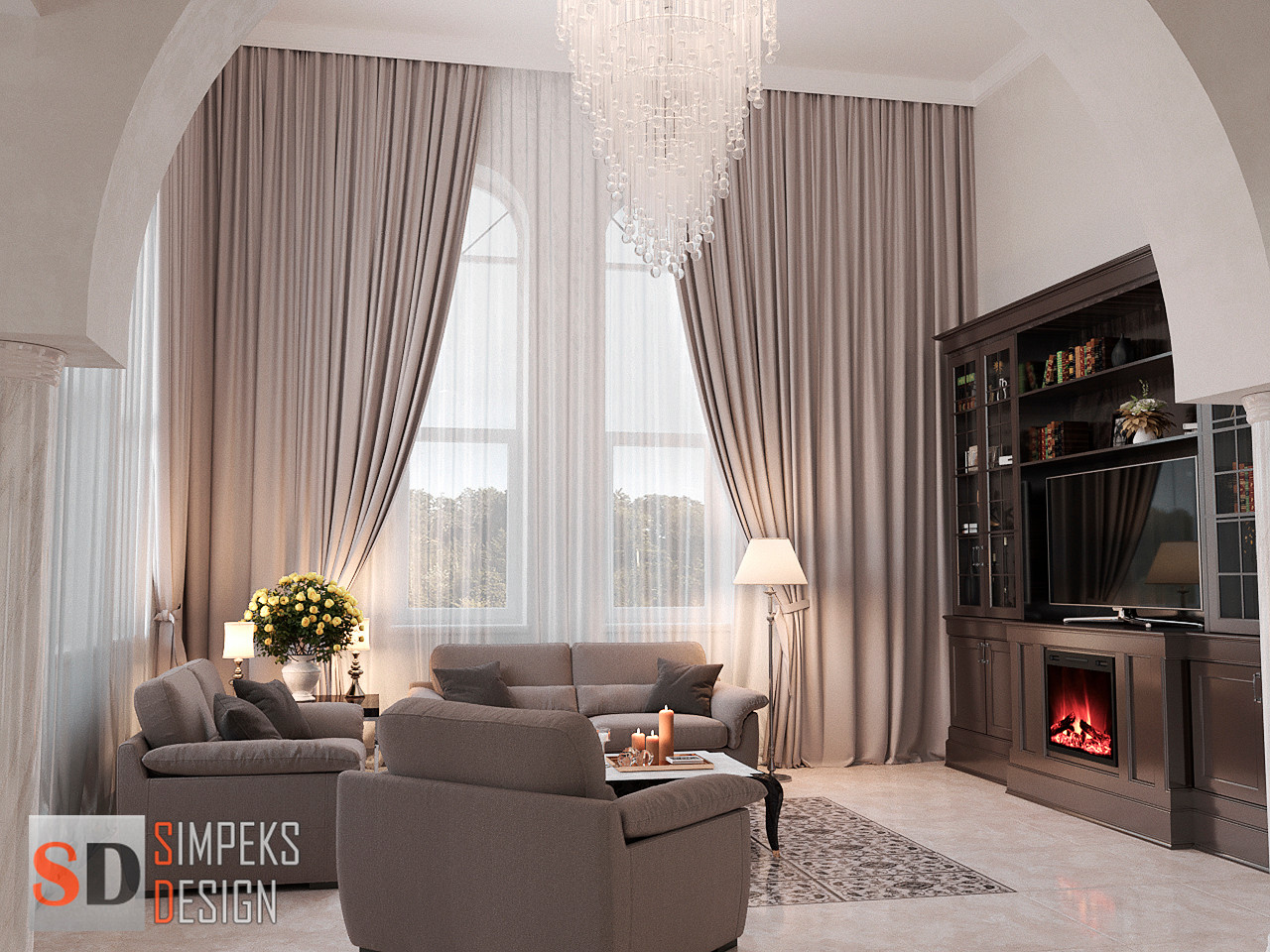 Гостиная с камином