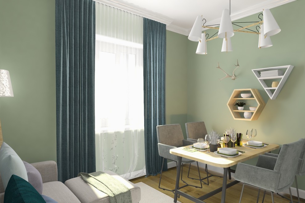 Гостиная с обеденной зоной и кухня, которая уместилась в бывшей кладовке