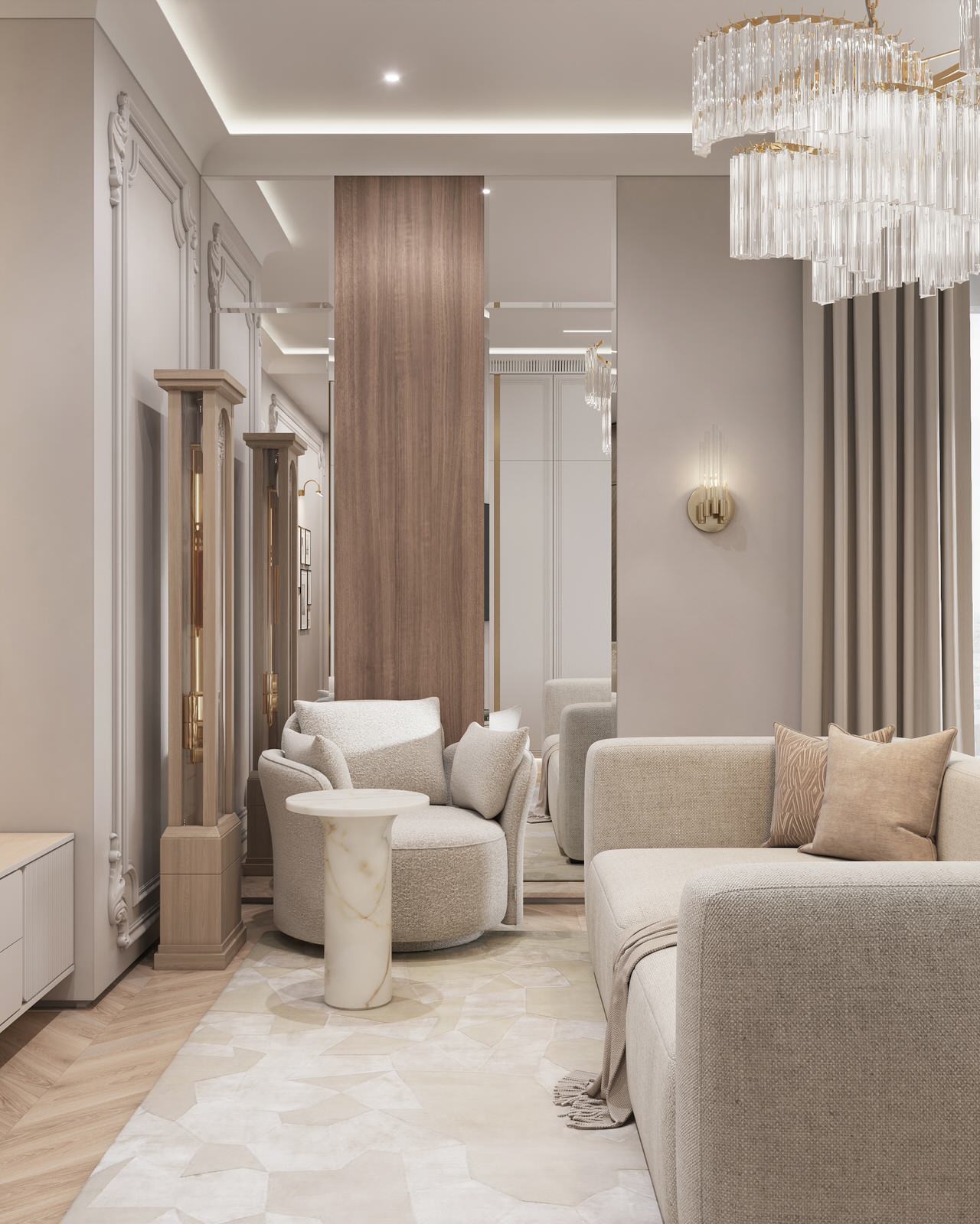 Интерьер в бежевых оттенках в ЖК Eniteo