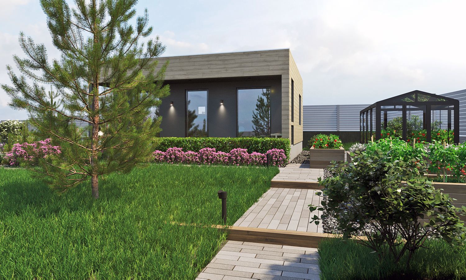 Ландшафтная архитектура участка частного жилого дома в п. Емельяновская горка