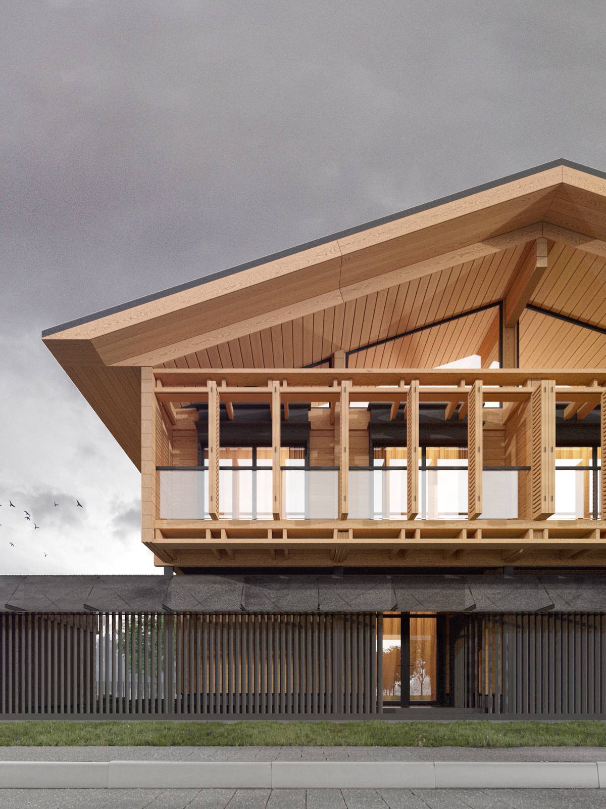 Индивидуальный жилой комплекс из дерева, камня и стекла / 650 м.кв