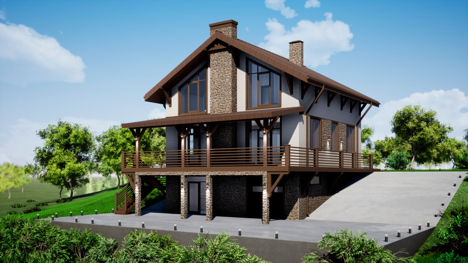 Двухэтажный дом с цокольным этажом 221м2 П-0209