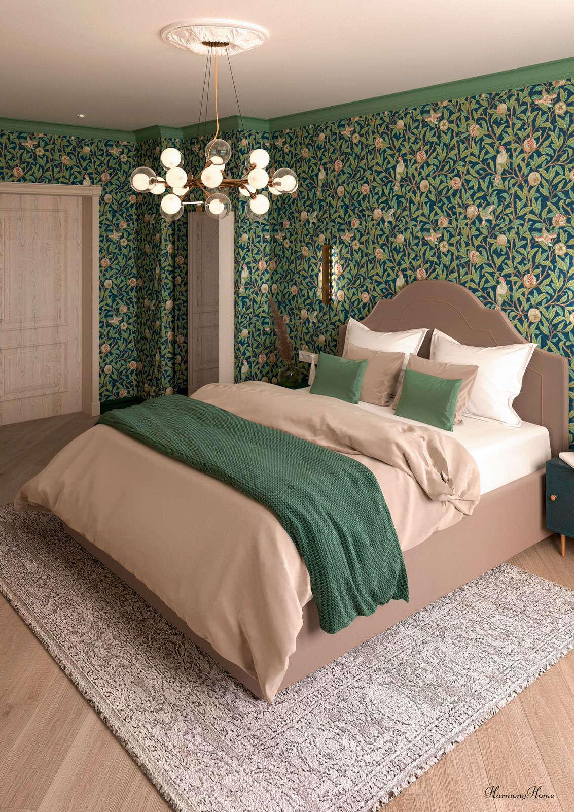 Обложка проекта: Спальня с английскими обоями