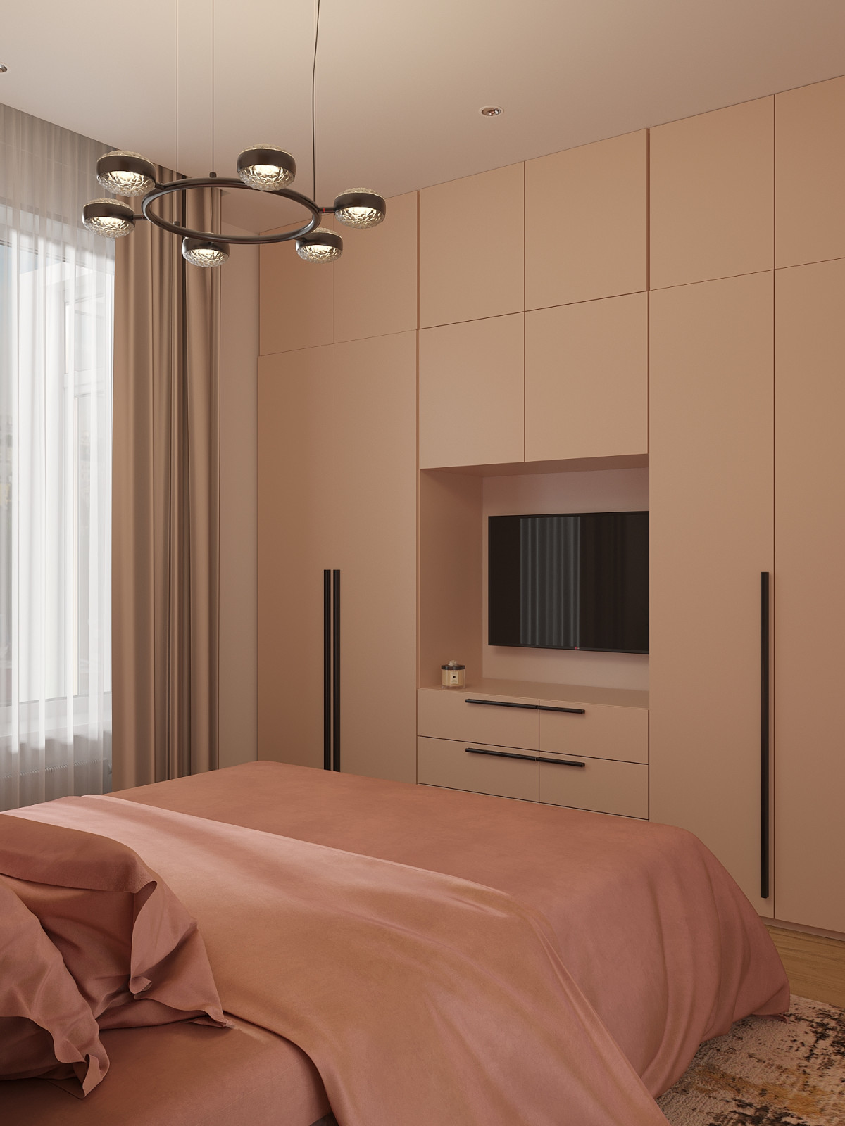 Спальня с дневным и вечерним сценариями освещения