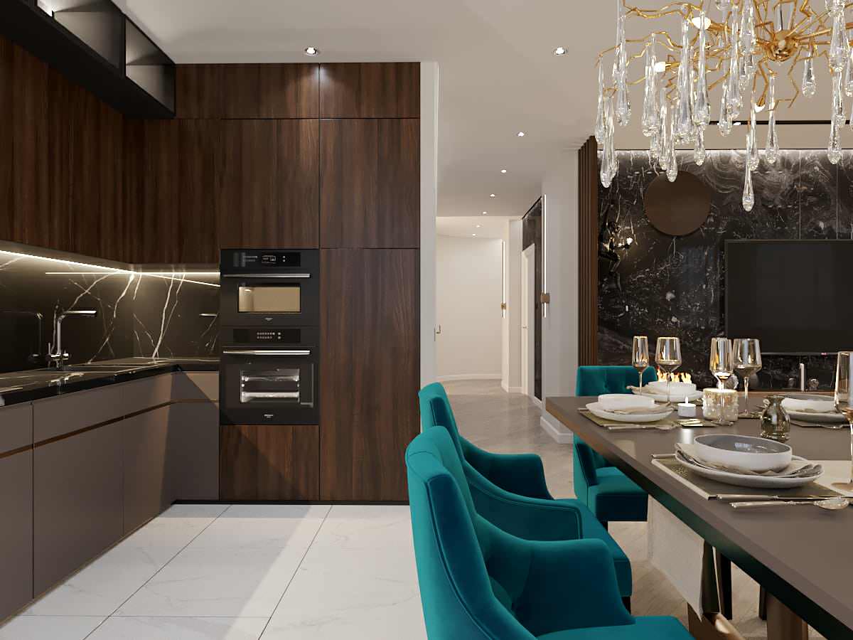 Кухня-Гостиная с яркими акцентами