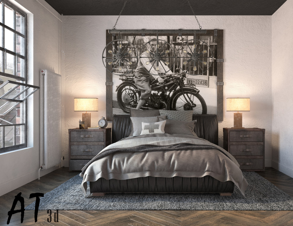 Обложка проекта: Дизайн и визуализация спальни с гостиной для заядлого холостяка в стиле лофт