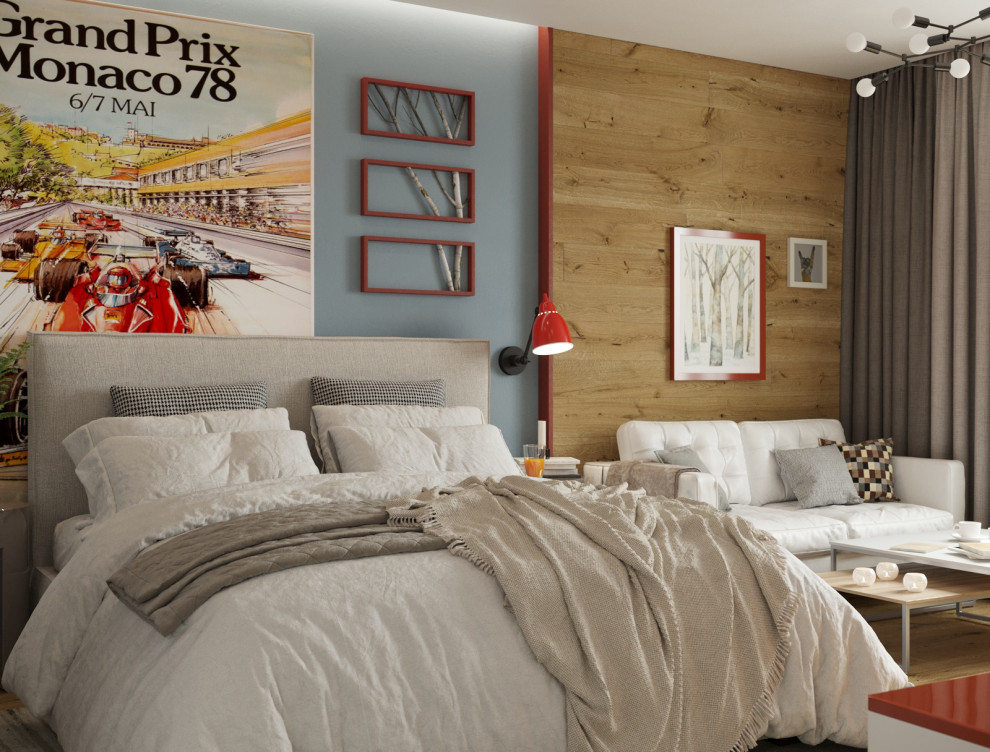 Брутальный, но нежный лофт в интерьере спальни-гостиной