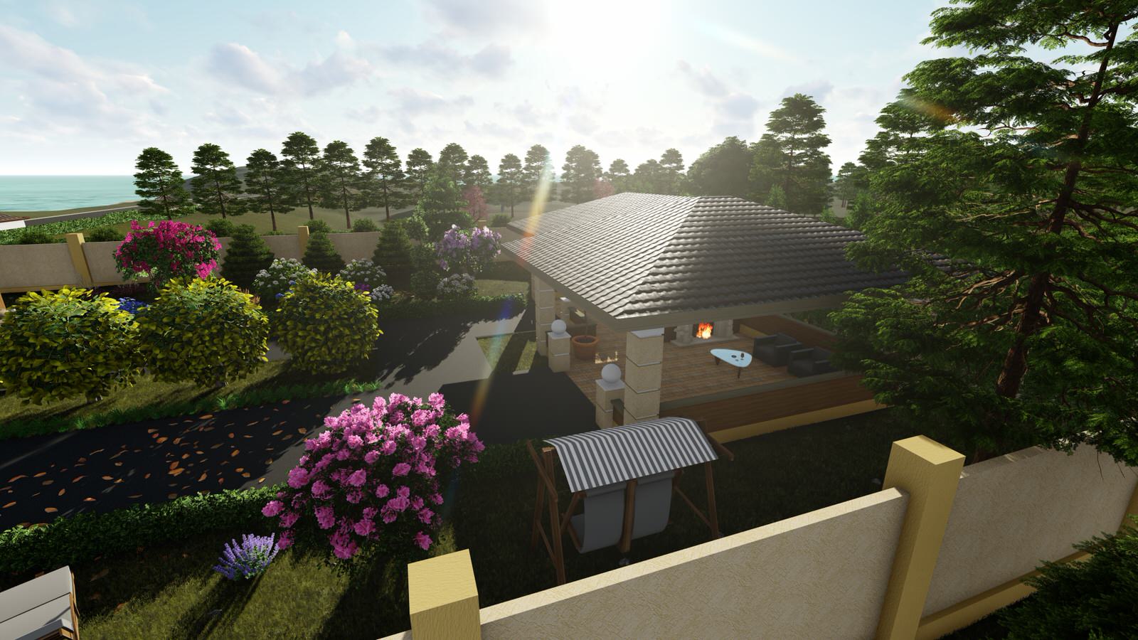 Одноэтажный дом с беседкой