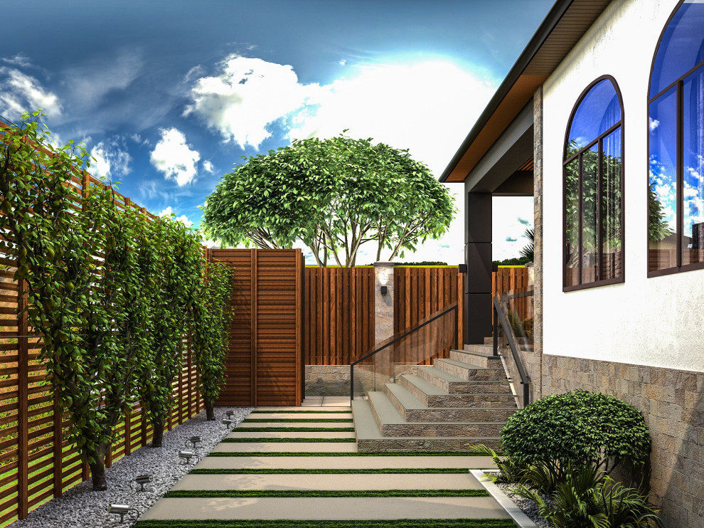 Благоустройство двора частного дома 250кв м