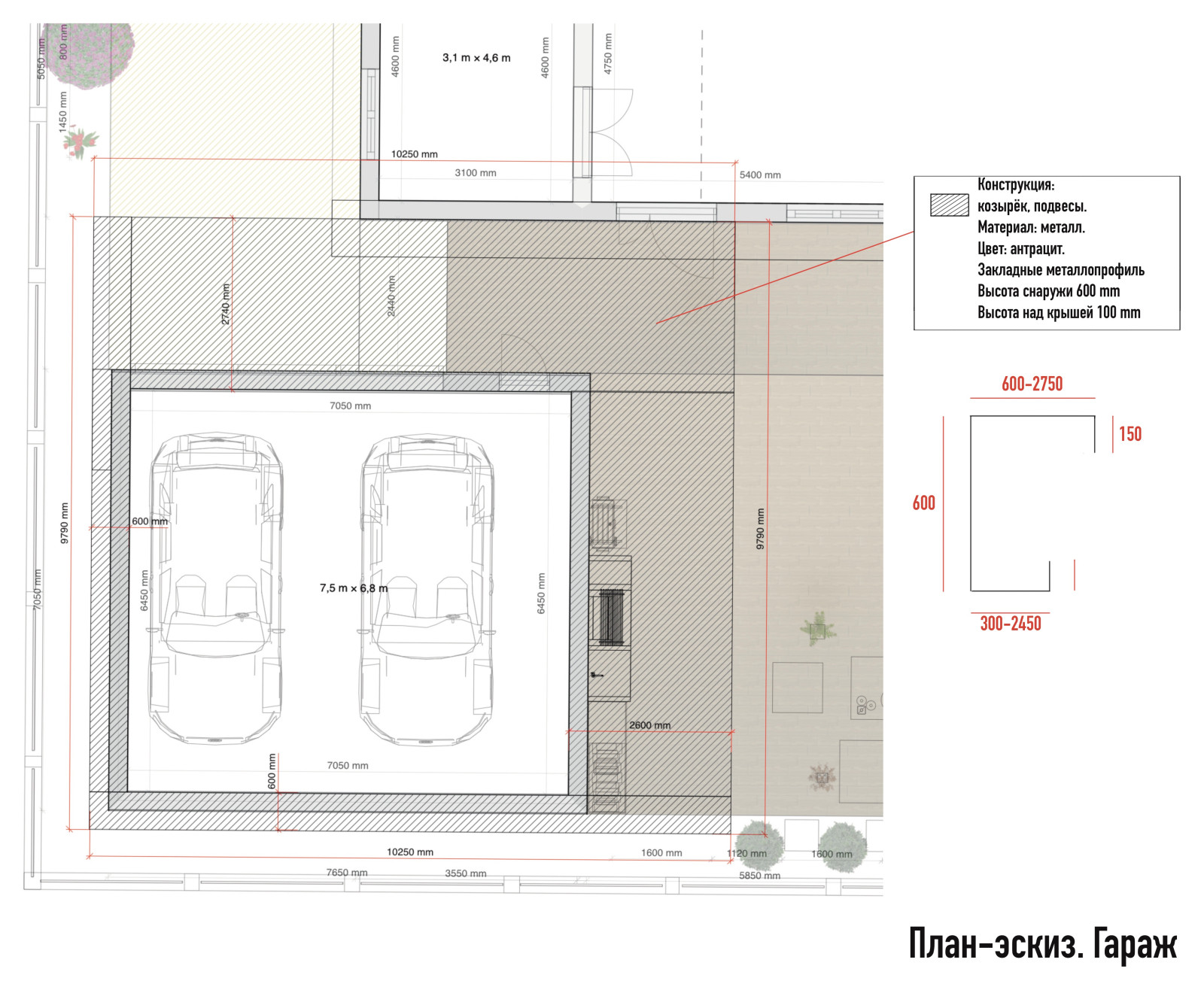 разработка дизайка фасада дома и построение зон участка