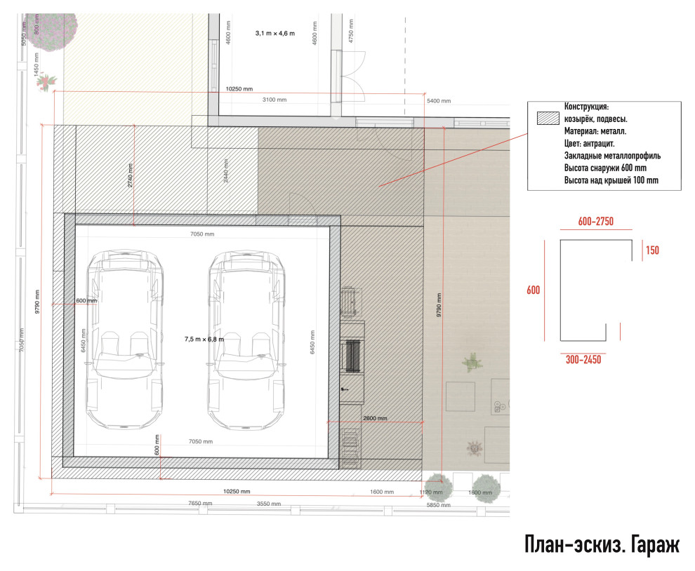 разработка дизайка фасада дома и построение зон участка