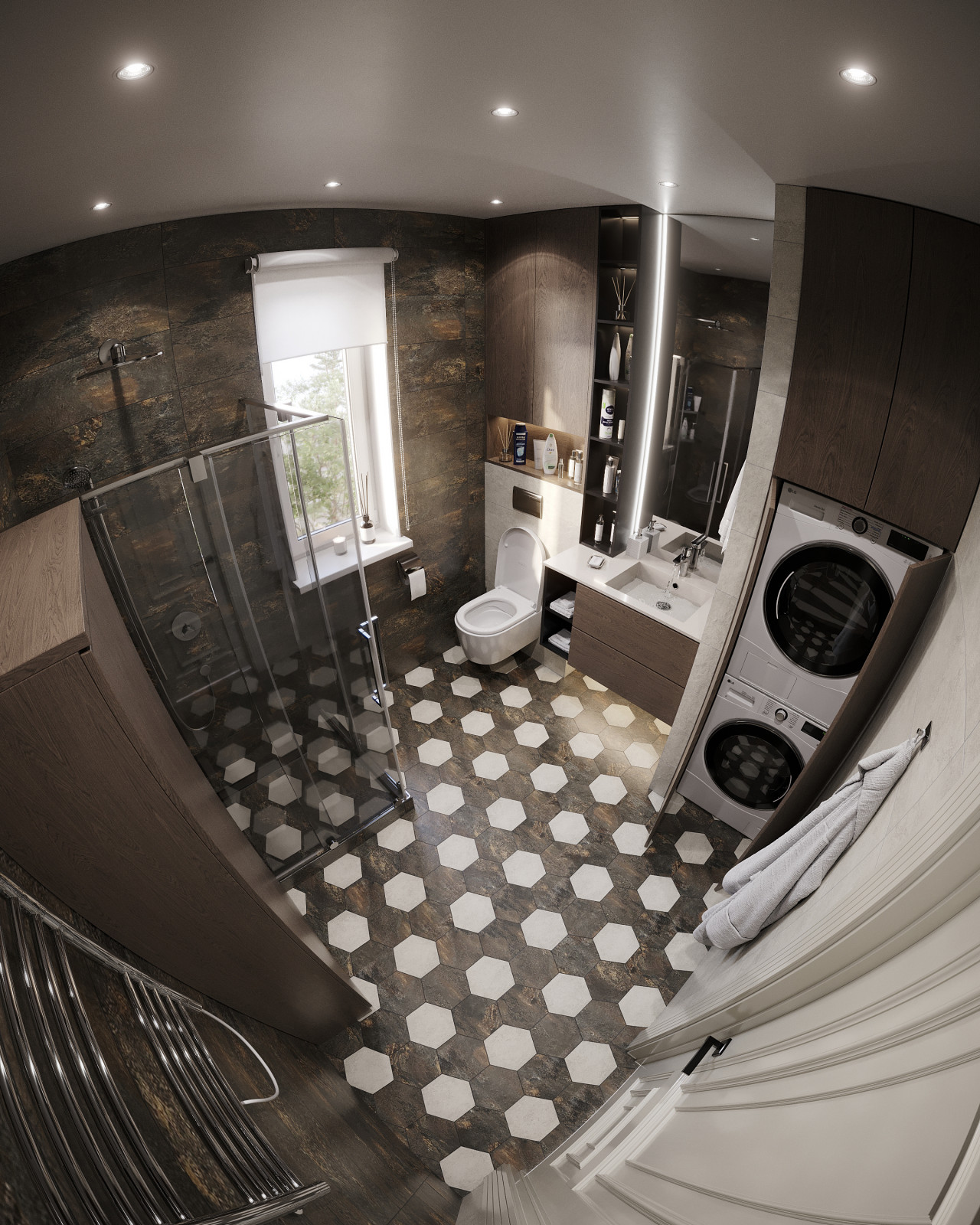 Обложка проекта: Дизайн и 3д-визуализация санузла в загородном доме