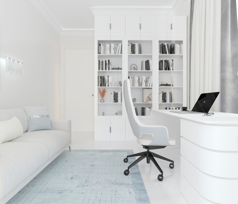 Роскошный белый интерьер в стиле ар-деко 105 кв.м. в ЖК ФИЛИ СИТИ