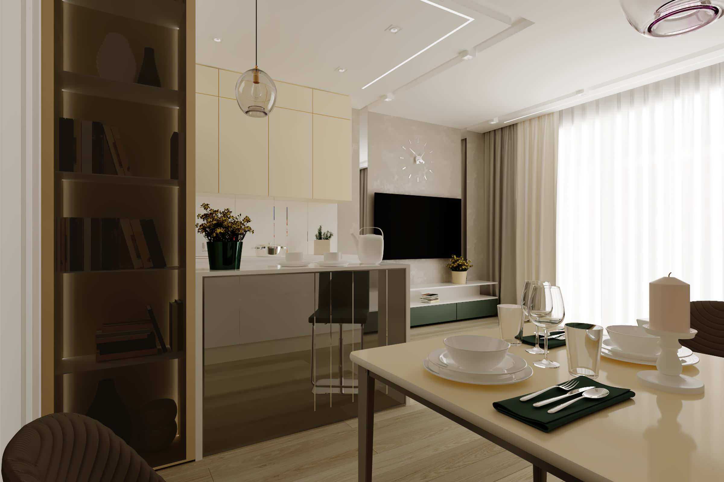 кухня-гостиная в трехкомнатной квартире