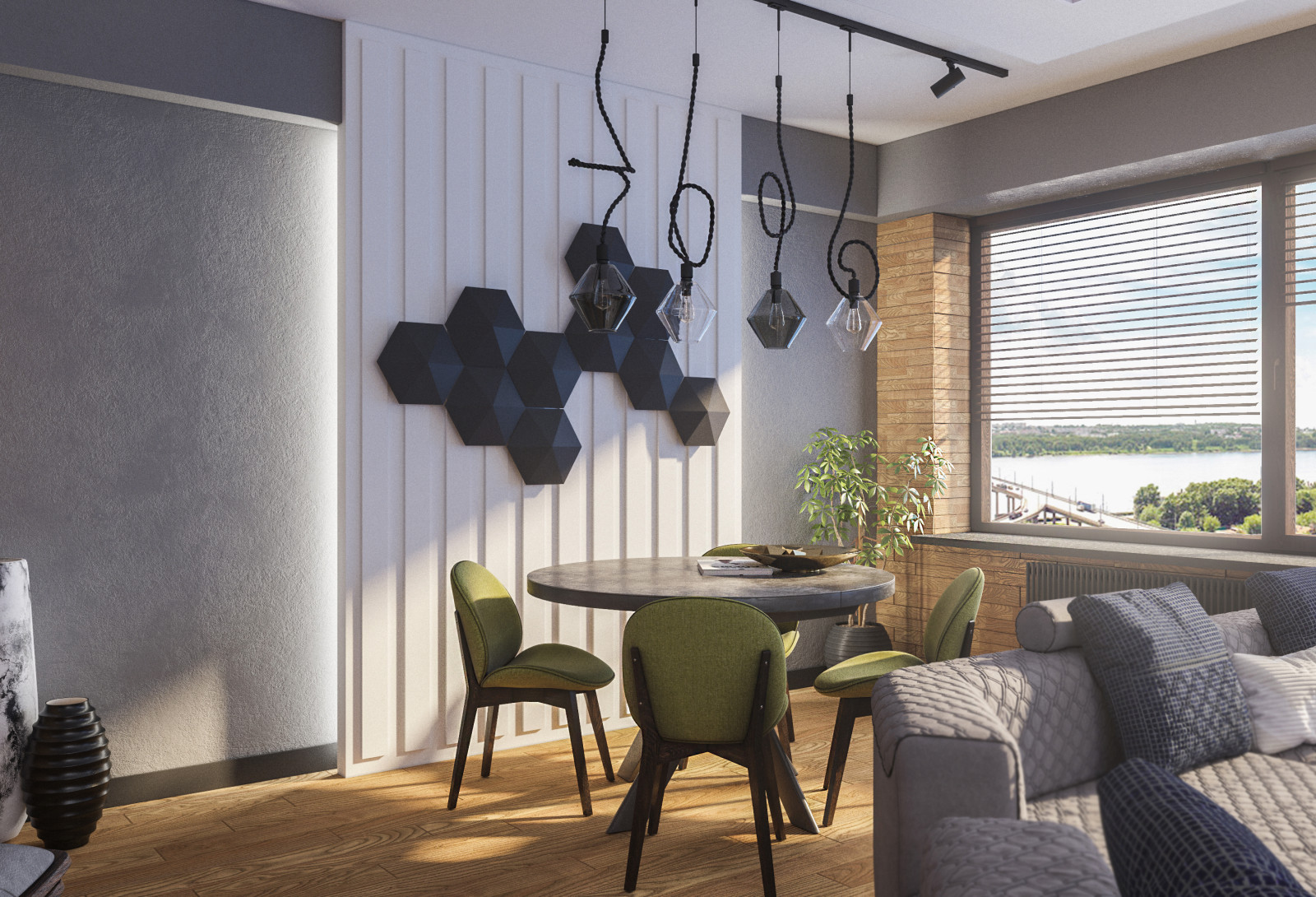 Обложка проекта: 3-комнатная квартира для молодого мужчины с видом на реку (визуализация+фото)