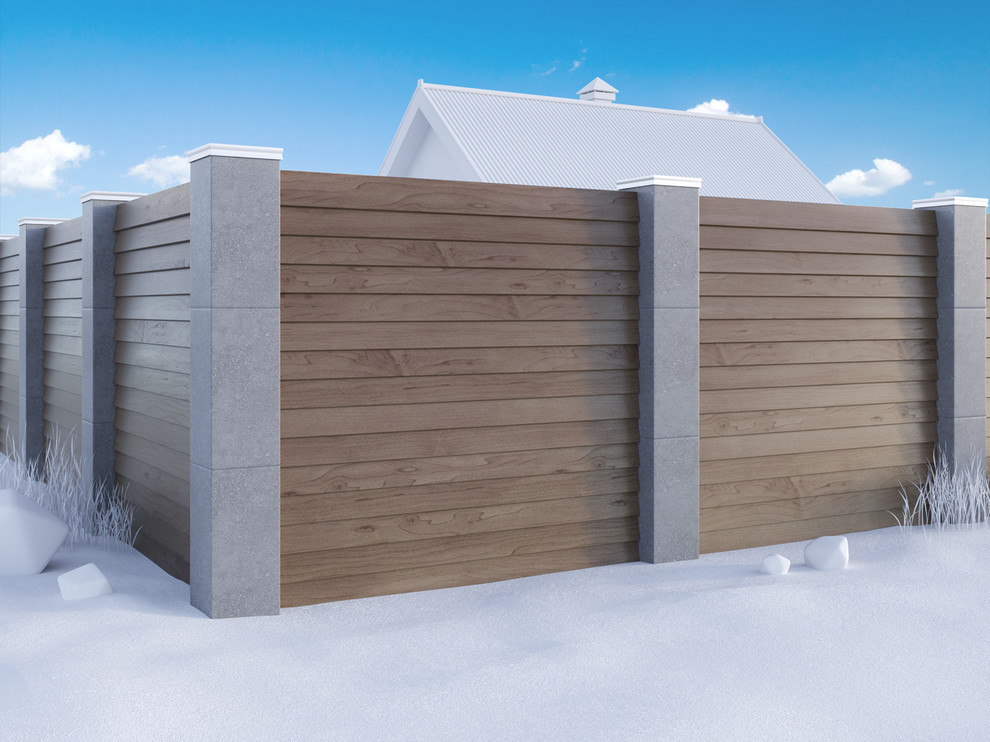 Облицовка элементов забора светопроводящими панелями под натуральный камень